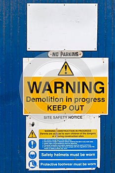 Warning signs at a construction site in a UK town