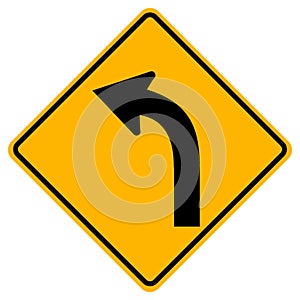 Warning signs Curve to left on white background