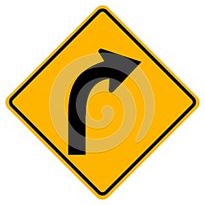 Warning signs Curve to right on white background