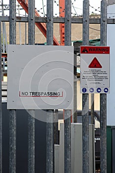 Warning signs at industrial and telecom mask site