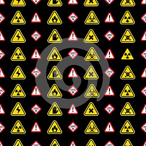 Warning signs pattern - triangle warning, danger signs