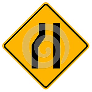 Warning signs Road narrows on left side on white background