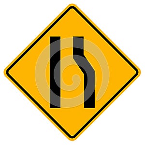 Warning signs Road narrows on right side on white background