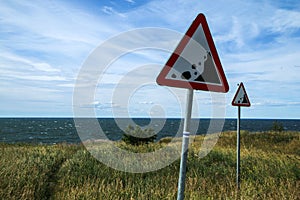 The warning signs showing the instability of the cliffs