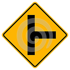 Warning signs Side road junction on right on white background