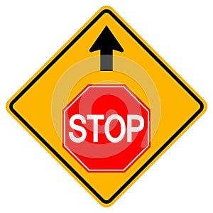 Warning signs Stop ahead on white background