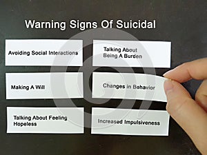 Warning signs of suicidal. Suicide prevention and awareness