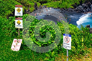 Warning Signs Tropic Beach Alert to Danger