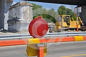 Warning signs for work in progress on road under construction