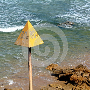 Warning sing in the beach