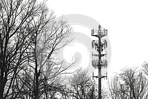 Warning siren radio communications tower high contrast telecommunication equipment