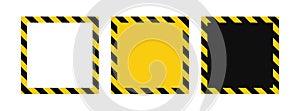 Warning square frame with yellow and black diagonal stripes. Rectangle warn frame. Yellow and black caution tape border