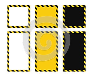 Warning square frame with yellow and black diagonal stripes. Rectangle warn frame. Yellow and black caution tape border