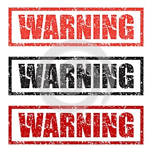 Warning stamp set in different colors on a white background