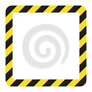 Warning striped square frame, warning to be careful, potential danger, yellow & black stripes on the diagonal, vector template sig