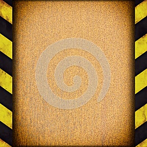 Warning stripes frame with rusty plate