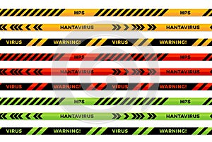 Warning Stripes. Hantavirus HPS warning seamless stripes. Coronavirus Covid-19 signs. Quarantine biohazard symbol. Warning line