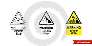 Warning sudden drop hazard sign icon of 3 types color, black and white, outline. Isolated vector sign symbol.