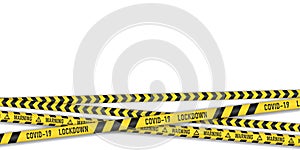 Warning tape vector. lockdown quarantine coronavirus. caution line. covid danger stripe. novel covid outbreak on white background
