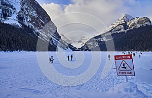 Warning  thin ice Lake Louise  Banff National  Park Alberta