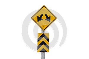 Warning traffic sign for transportation isolated on white background.