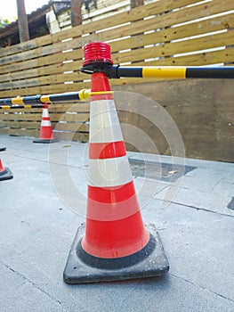 Warning triangle cones placed for road construction work.
