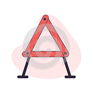 Warning triangle or reflektor flat vector iluustration, isolated on a white background. Road sign, picture of automobile