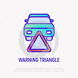 Warning triangle on the road. Car accident. Modern vector illustration of reflection sign