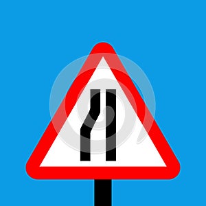 Warning triangle Road narrows on left