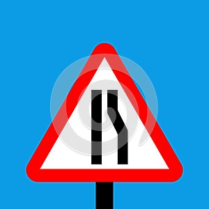 Warning triangle Road narrows on right