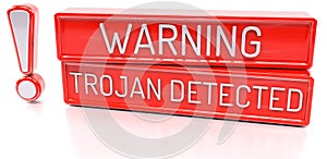 Warning Trojan Detected - 3d banner, on white backgroun