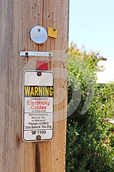 Warning, Underground Electricity Cables sign