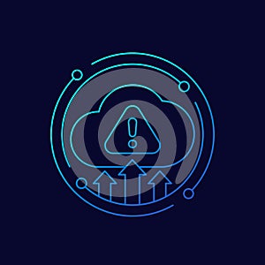 warning, upload error line vector icon with cloud