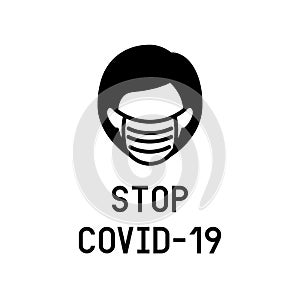 Warning woman wear mask icon symbol with COVID-19 coronavirus concept