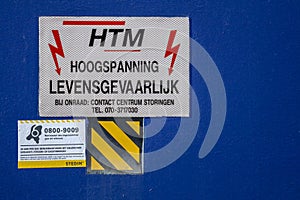 Warnings at a high-voltage switching station for tram company HTM in The Hague