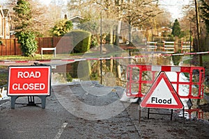 Warnings Signs On Flooded Road