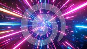 Warp speed light effect background. Galaxy hyper space modern velocity tunnel motion. Futuristic travel illustration.