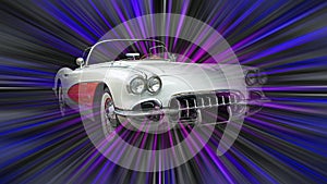 Warp speed space travel american corvette c1 vintage car cars convertible motor background laser beam lights light retro vehicle