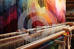 warp threads tensioned on a tapestry loom