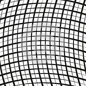Warped grid pattern. Distorted line design. Optical illusion Vector. Curved mesh background