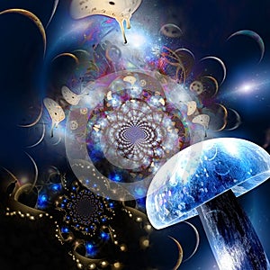 Warped space and time with mushroom hallucinogen