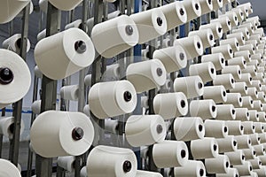 Warping machine in a textile weaving factory