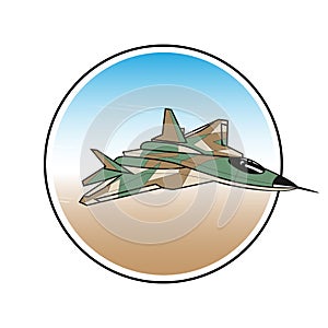 Warplane label. attacking fighter in the sky photo