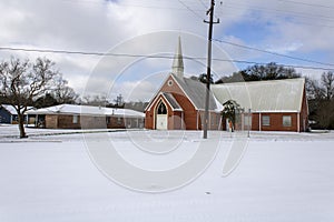 Warren, Texas Methodist Church Covered in Snow