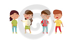 Warring Boy and Girl with Offensive Behavior Insulting Agemate Mocking and Laughing at Them Vector Set