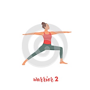 Warrior 2 yoga pose. Virabhadrasana 2 Vector illustration