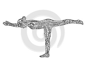 Warrior 3 pose yoga 7 chakra vector flower floral hand drawn