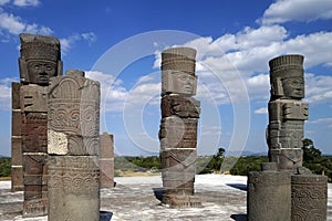 Warrior figures on top of Pyramid B, Tula archaeological site, Mexico