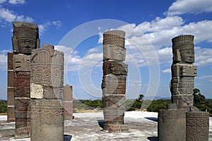 Warrior figures on top of Pyramid B, Tula archaeological site, Mexico photo