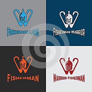 Warrior Fisherman Logo Template with warrior and hook